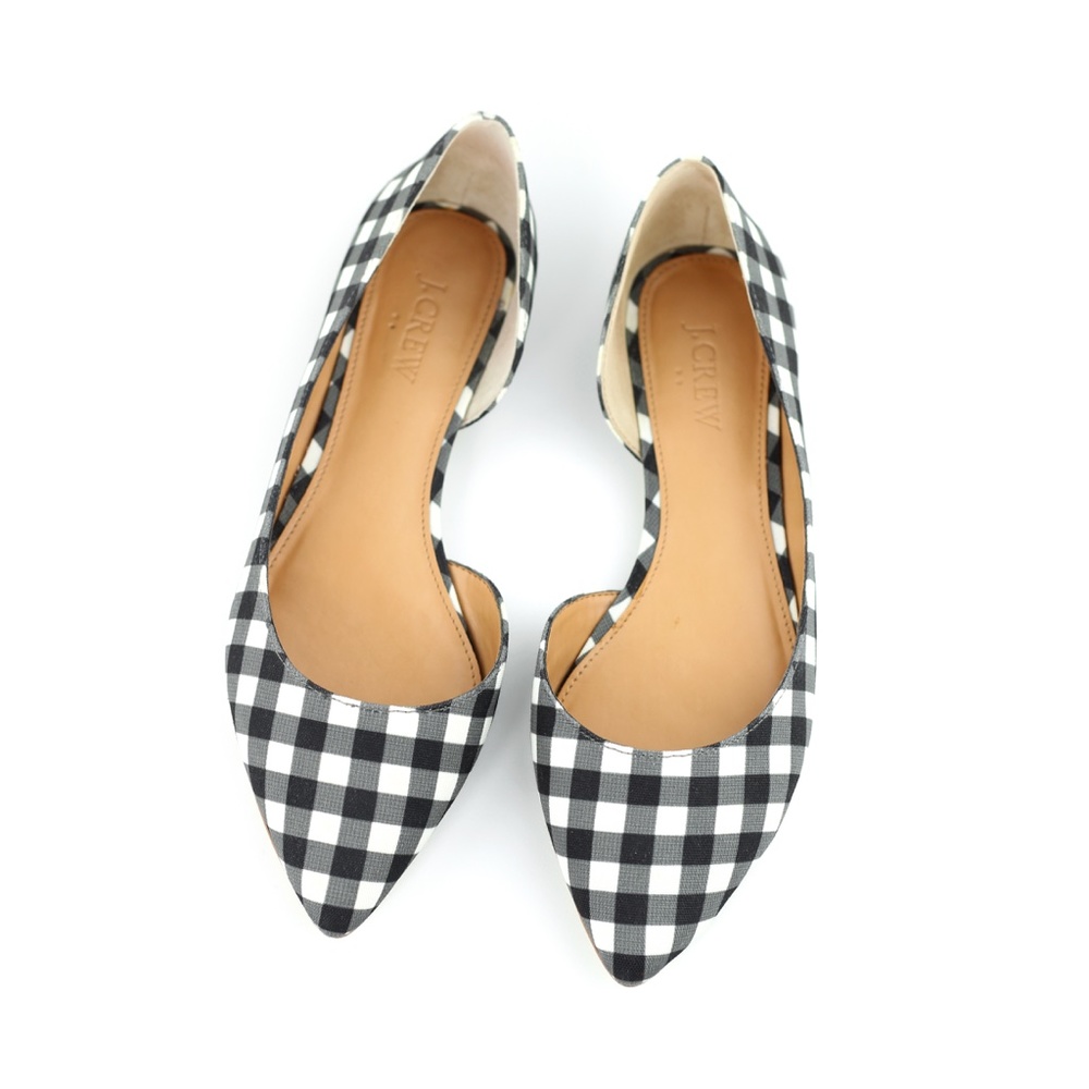 J.Crew D'Orsay Flat In Gingham Print - Size 8